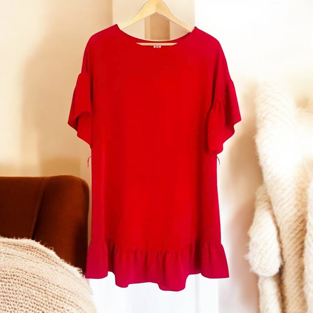 NWT - Amanda Uprichard Red Ruffle Shift Dress Size: L - Picture 1 of 8